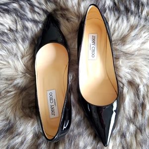 VEUC Jimmy Choo Black Patent Leather 'Aza' Kitten Heel Pump, sz EU 38/US 8